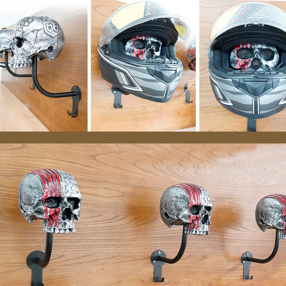 Tooyuart red skull holding helmet showing correct helmet support and scale