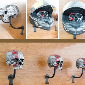 Tooyuart red skull holding helmet showing correct helmet support and scale