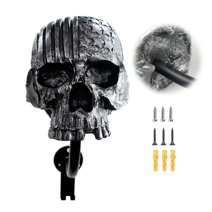 Tooyuart skull helmet holder front view showing helmet support and space-saving benefit