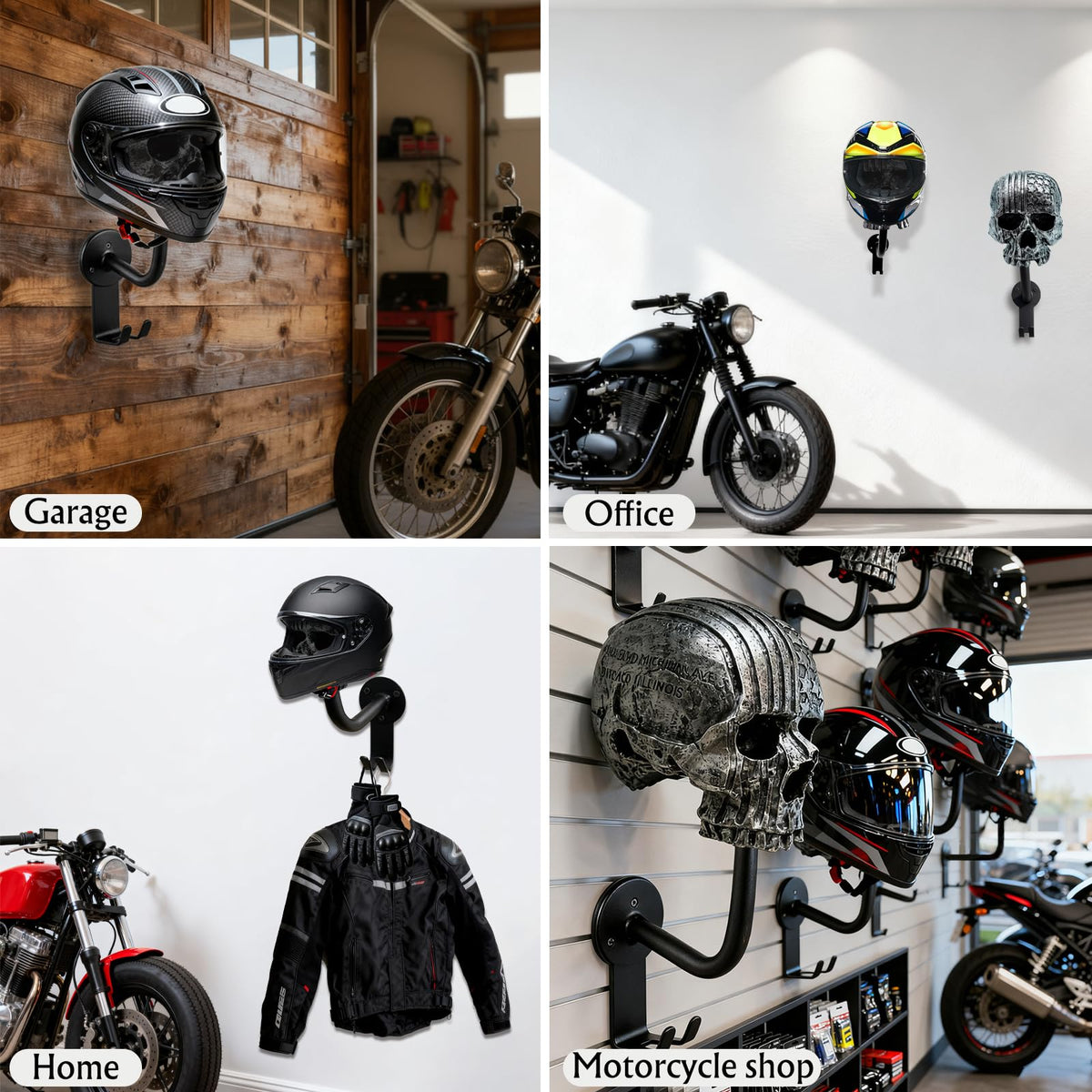 Tooyuart skull helmet holder lifestyle garage display presenting stylish space optimization