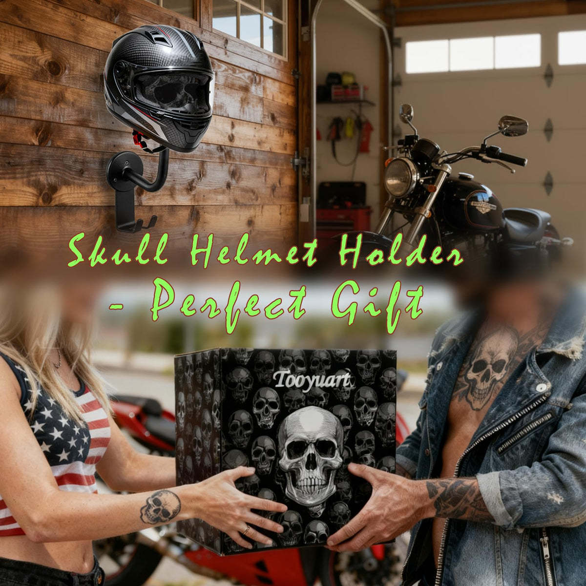 Tooyuart skull helmet holder side profile displaying secure cradle for helmets