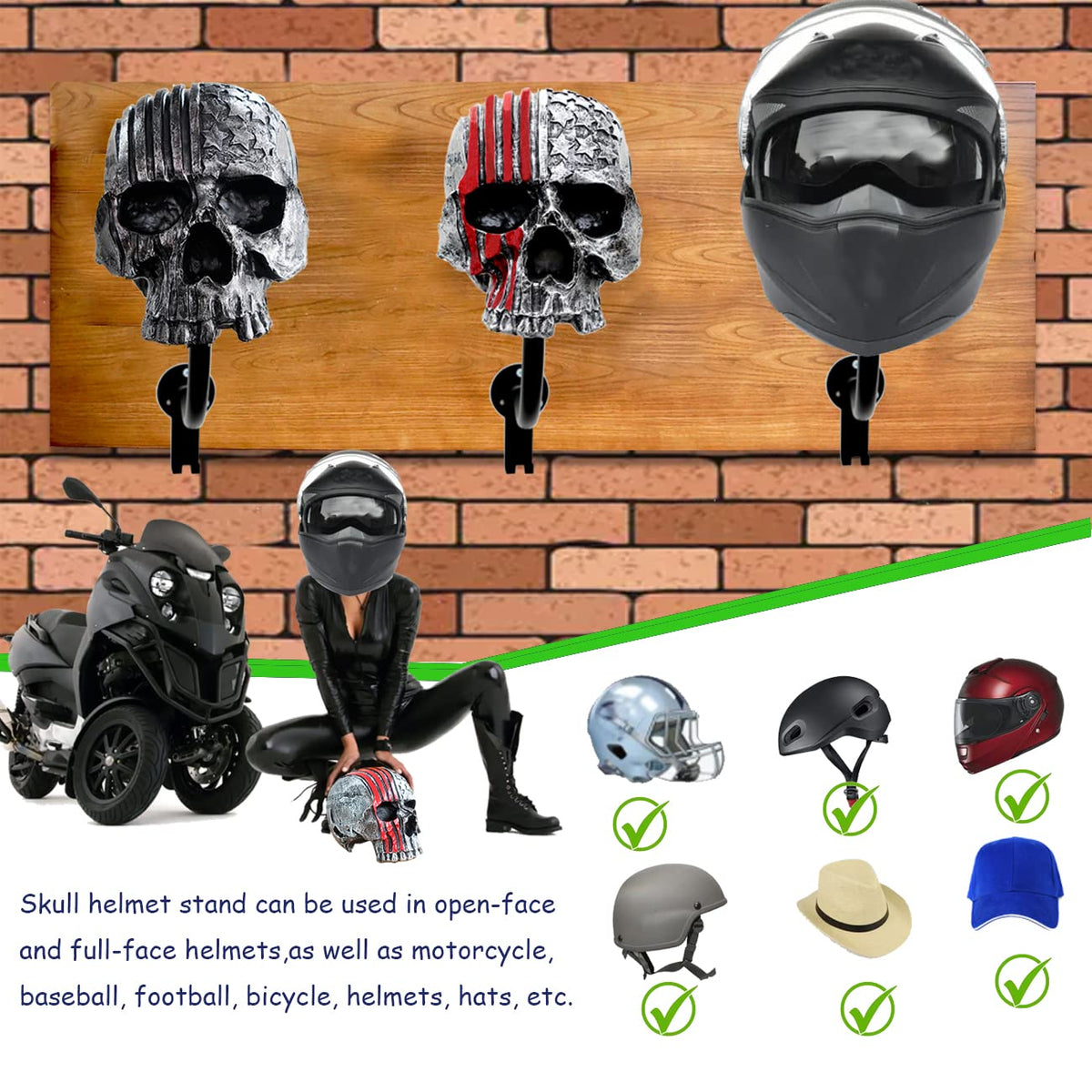 Tooyuart skull helmet holder with full-face helmet demonstrating protective storage