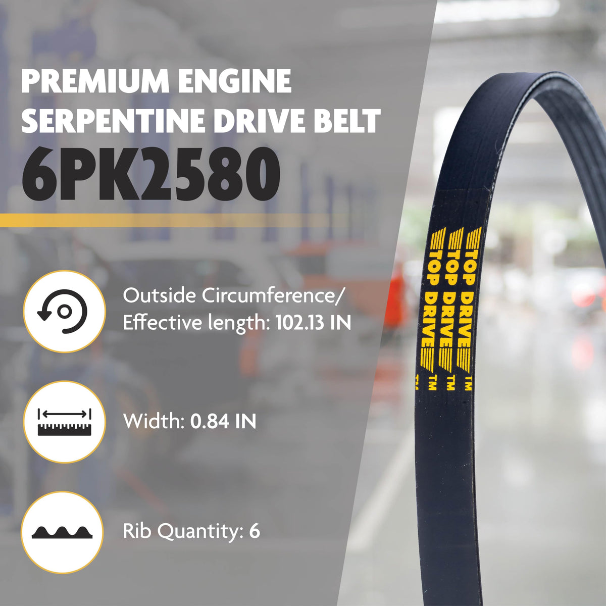 TOP DRIVE belt laid flat showing 102.13 inch length for correct fit