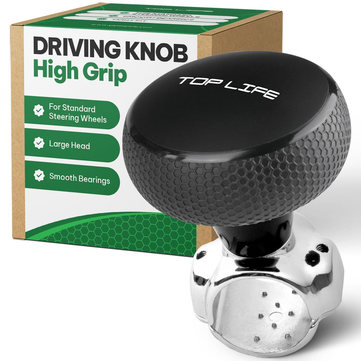 Top Life front view spinner knob showing ergonomic head and quick grip benefit