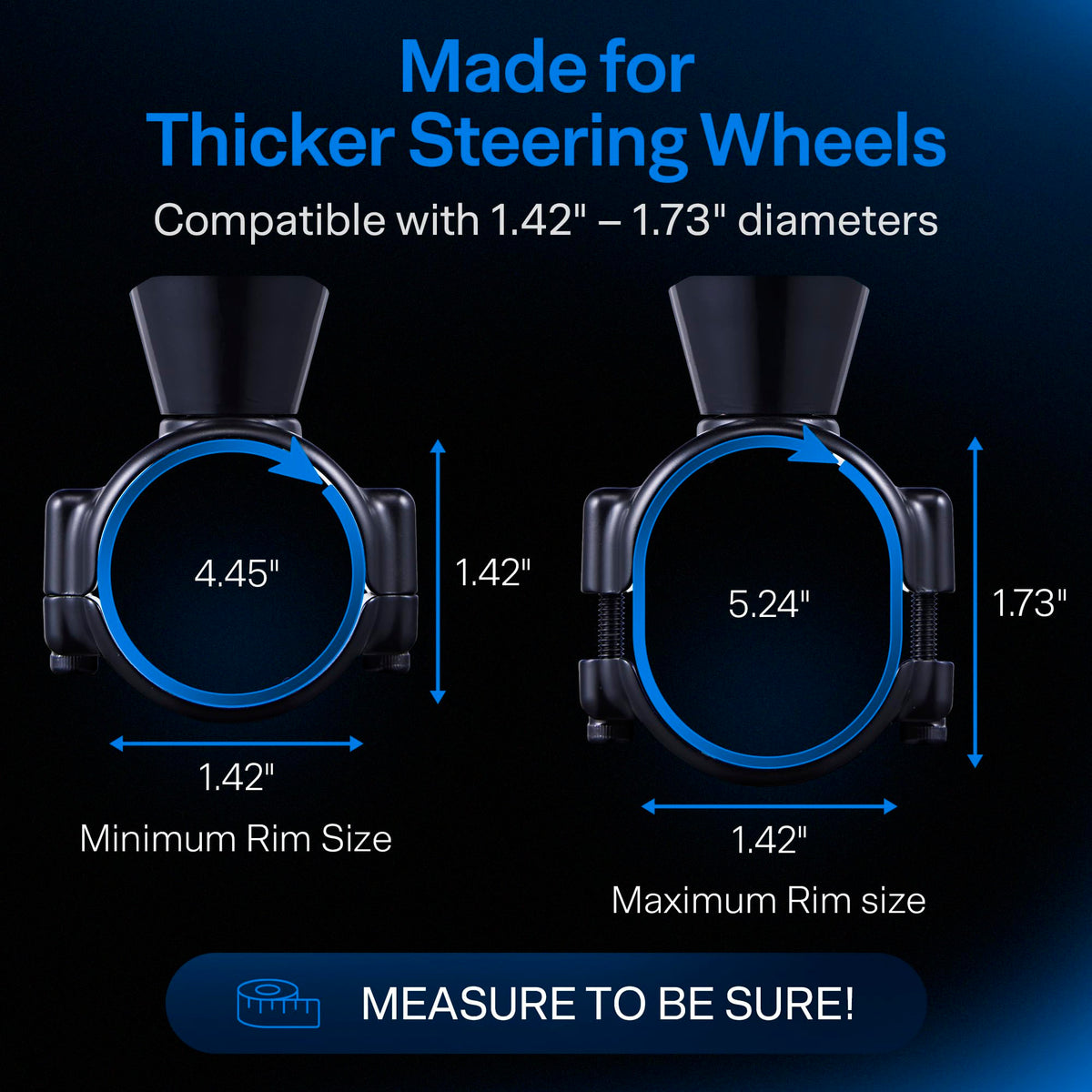 Top Life knob next to ruler showing size and fit for thick steering wheels