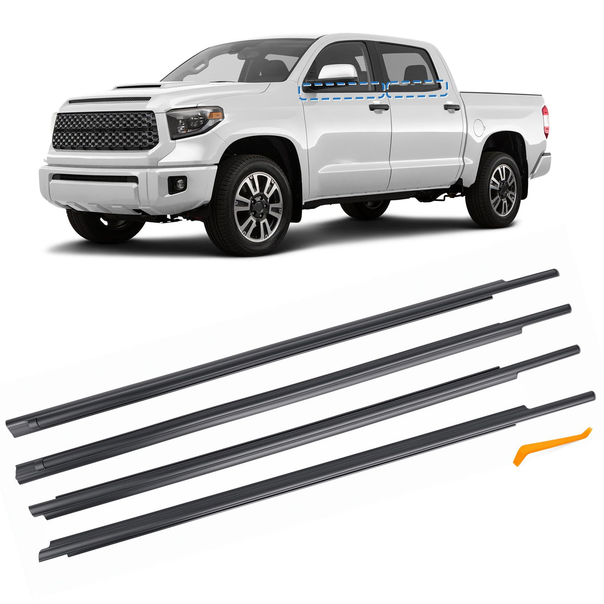 TOP-MAX front passenger molding showing correct fit and weather protection