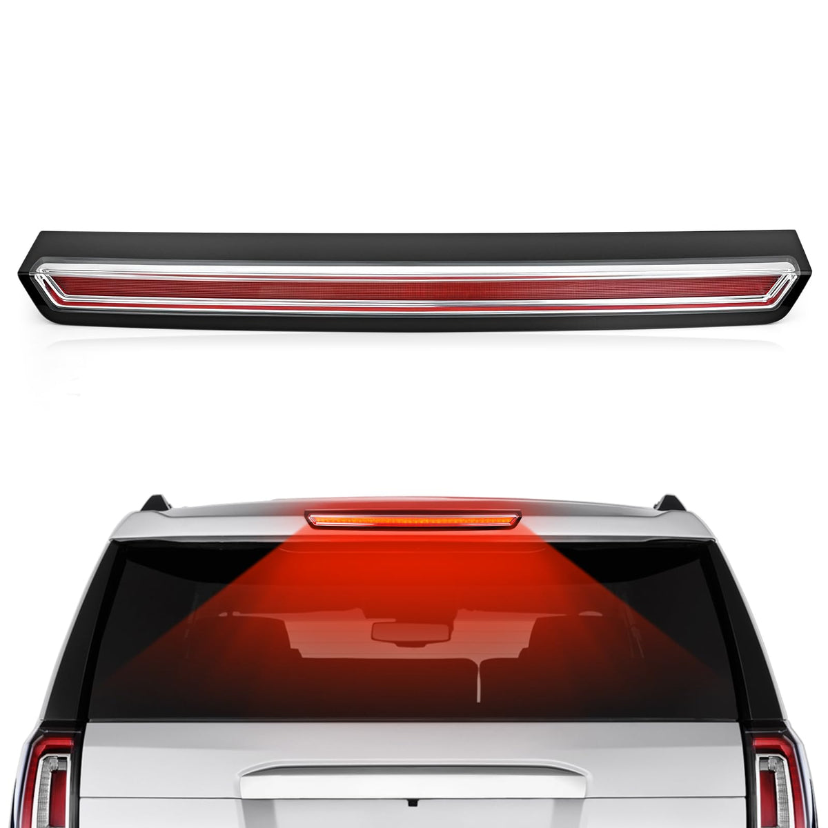 TOP-MAX front view of high mount stop light showing clean fit and bright finish