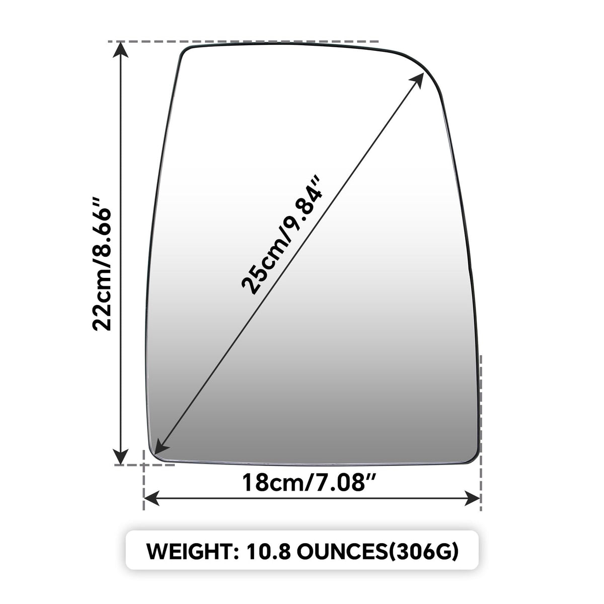 TOP-MAX mirror beside ruler for scale, helping confirm correct size and contour