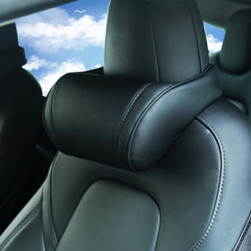 TOPABYTE front view of black neck pillow showing compact shape and benefit of comfort