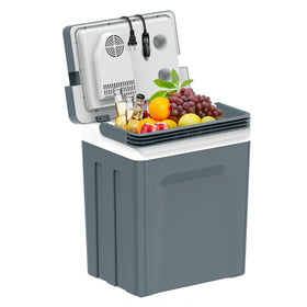 TopAutoGear front view of 30L grey cooler showing compact design and portability benefit