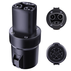 TopAutoGear adapter front view showing NACS plug and J1772 inlet for wider charging access