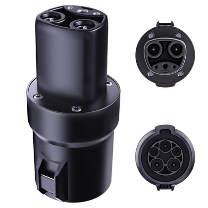 TopAutoGear adapter front view showing NACS plug and J1772 inlet for wider charging access
