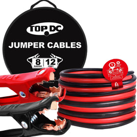 TOPDC front packaging showing 12ft heavy duty jumper cables and product benefit