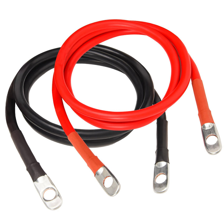 TOPDC front view of 48 inch 4 AWG cable pair showing length and lugs for clear identification and selection