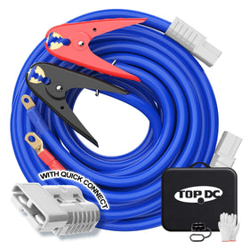 TOPDC front packaging showing heavy-duty 1-gauge cables and 25ft length benefit