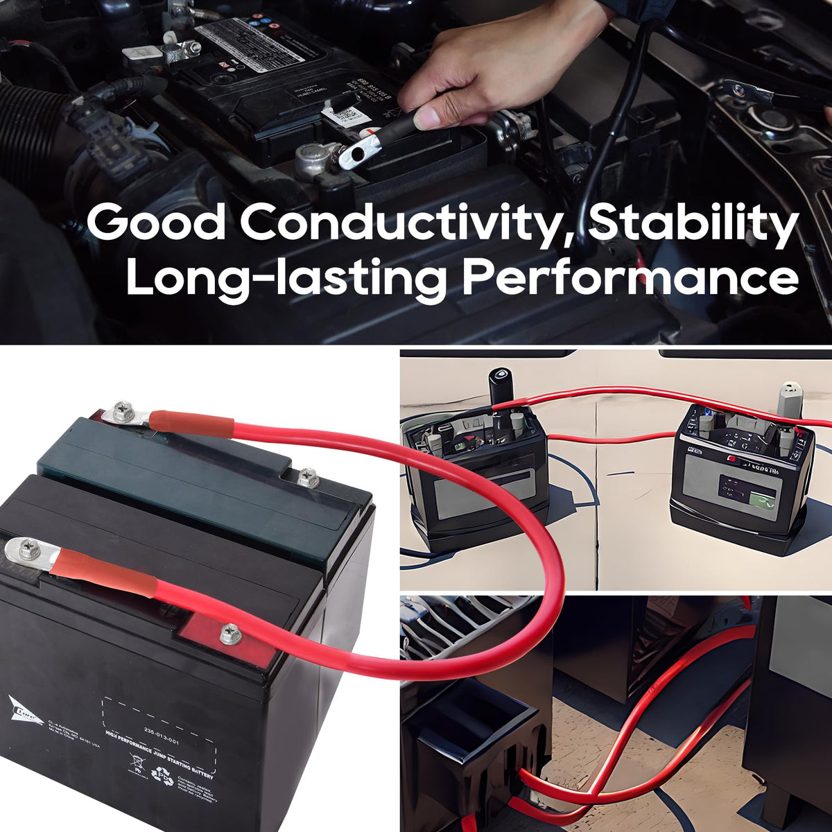TOPDC cables installed under a vehicle hood demonstrating neat routing and safe power delivery