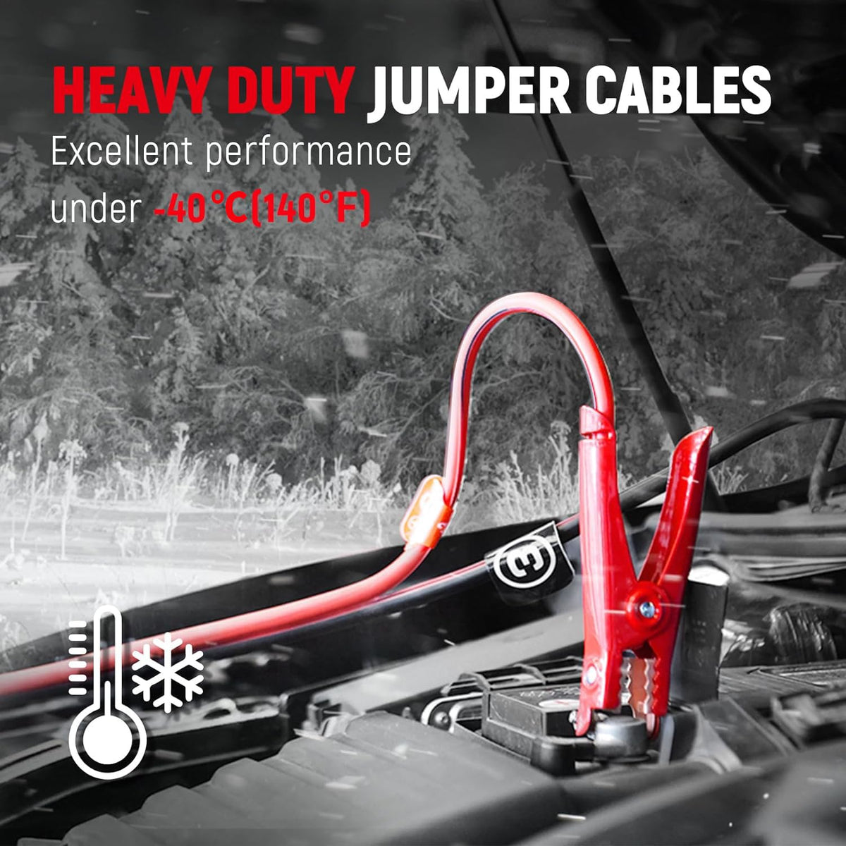 TOPDC cables in use connecting two vehicles for reliable jump starts