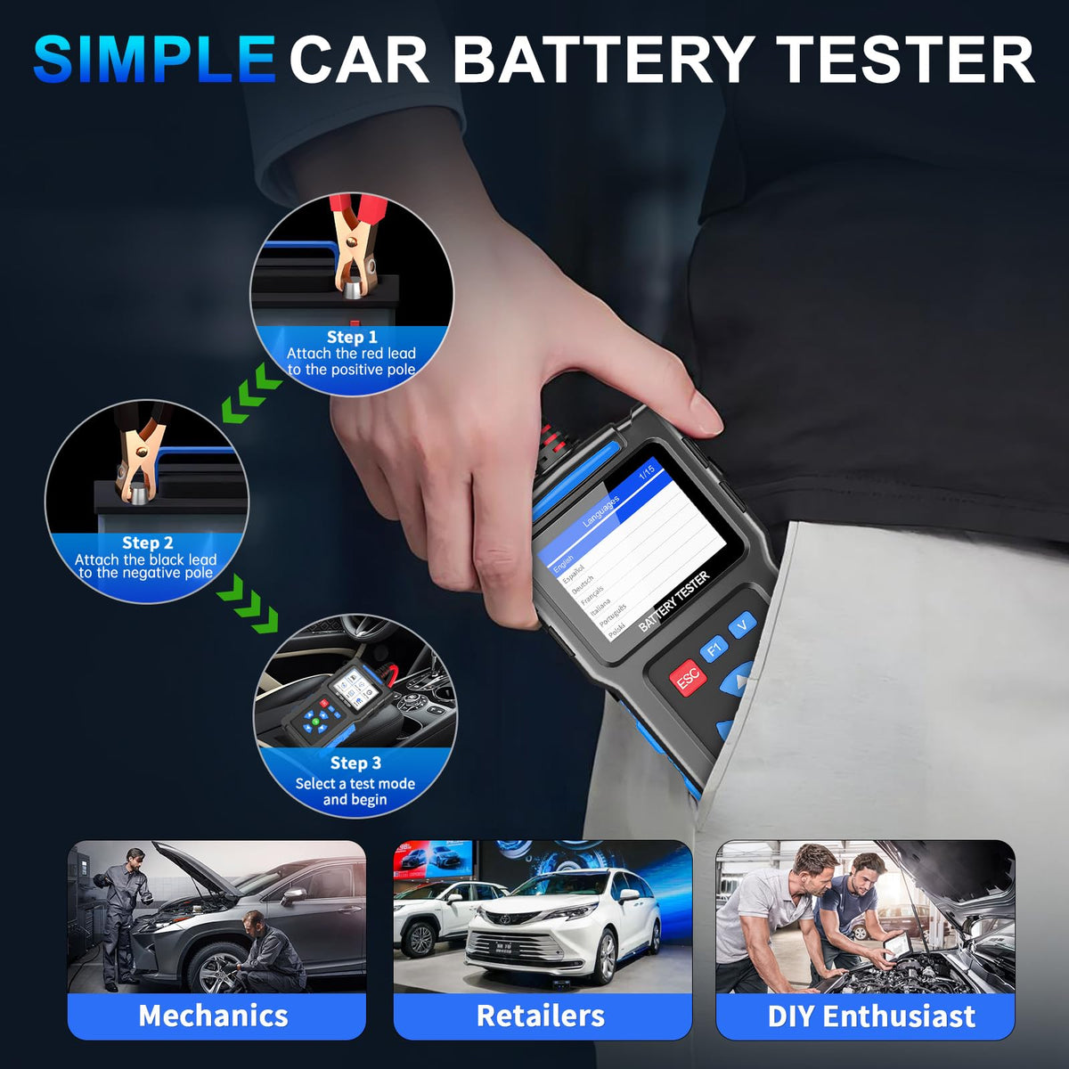 TopDiag BT300 label and specifications plate for clear battery compatibility details