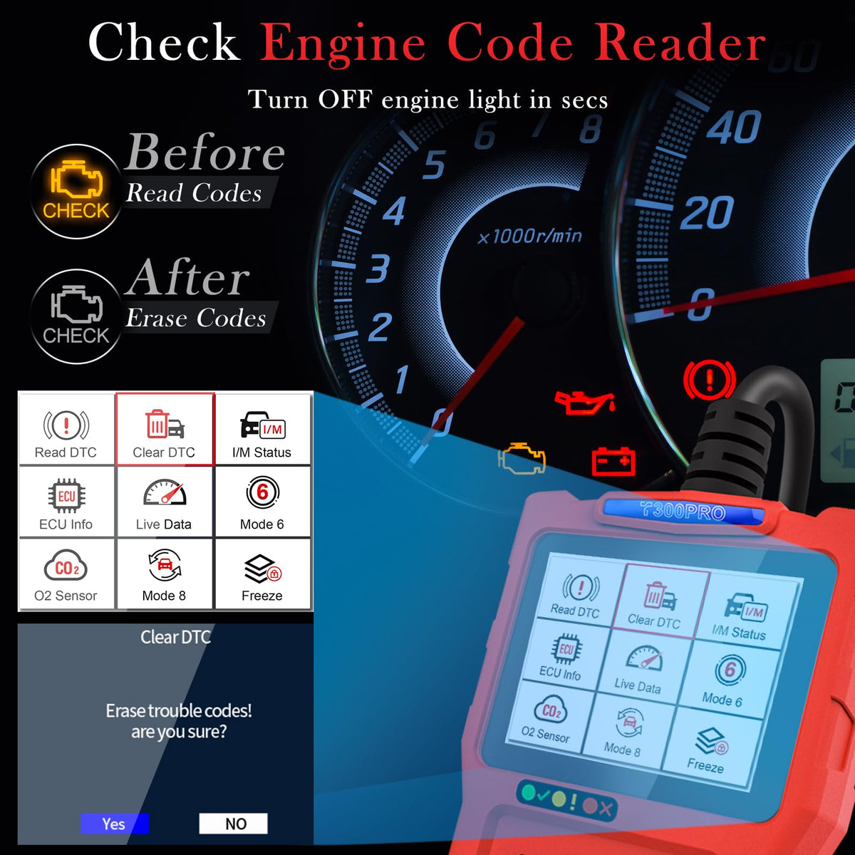 TopDiag T300PRO testing a car battery in-vehicle for fast diagnostics