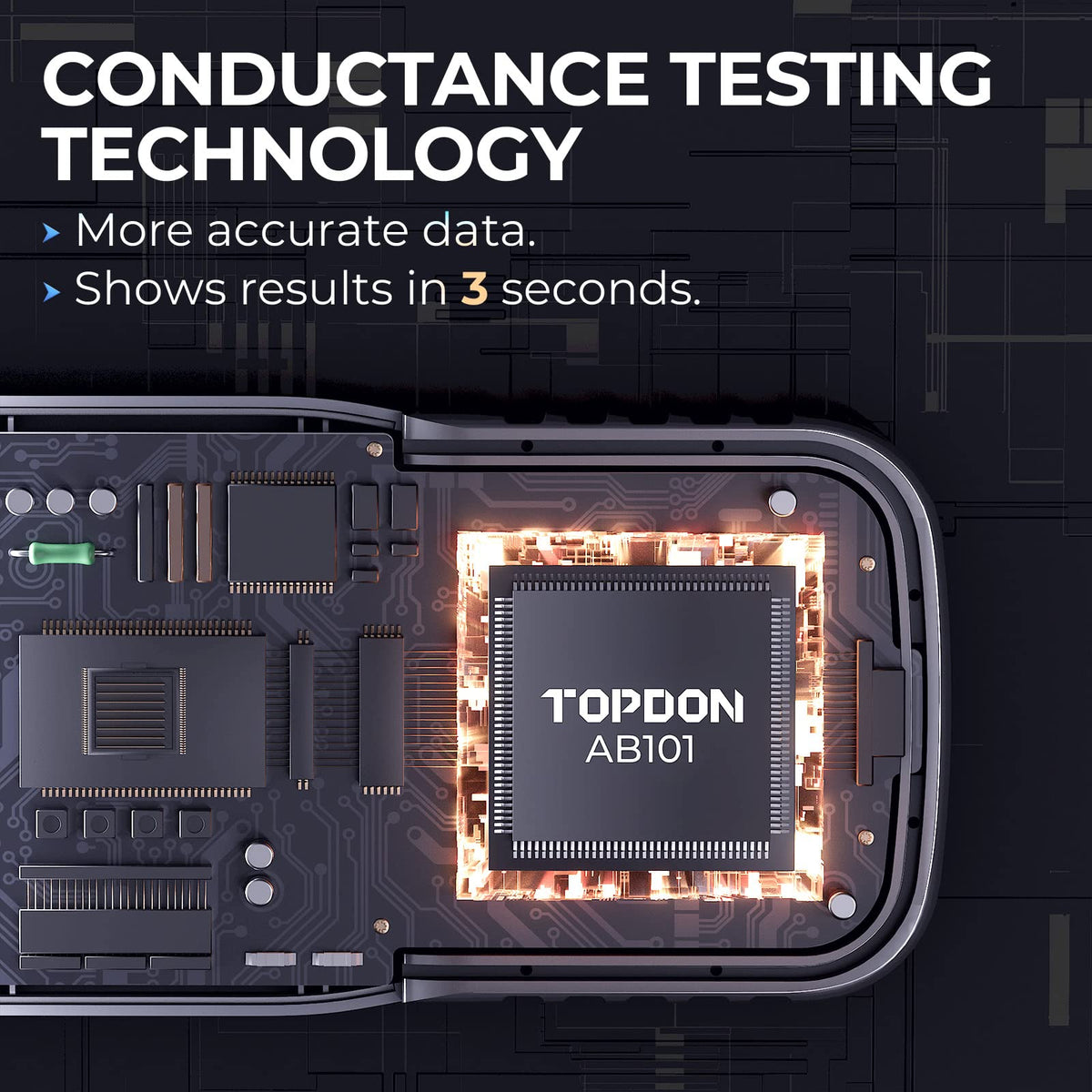 TOPDON AB101 backlit screen displaying battery test results clearly