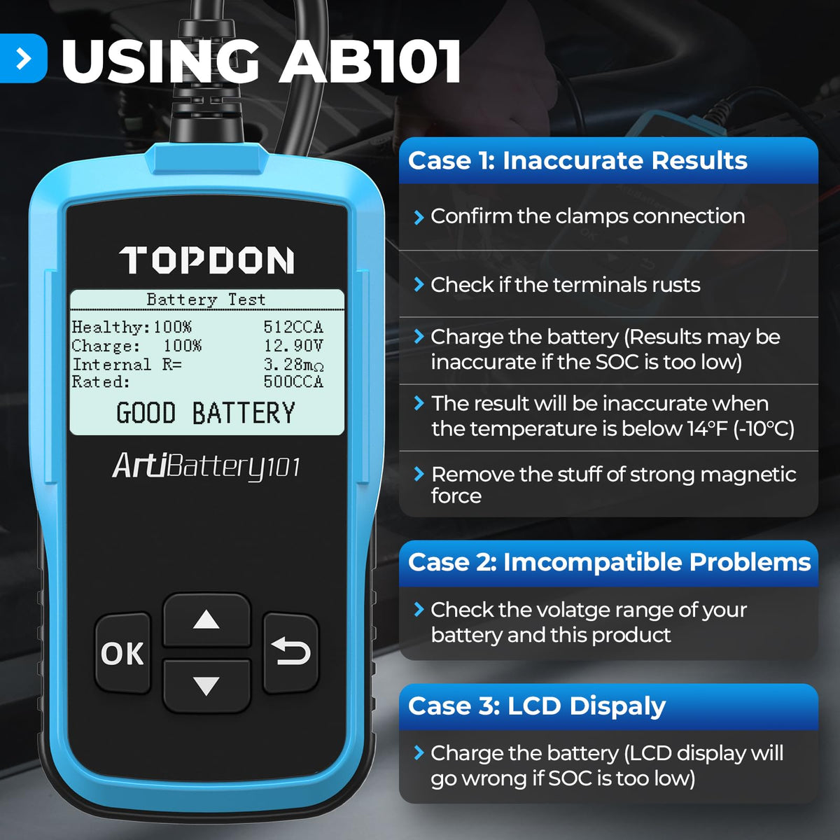 TOPDON AB101 boxed with manual emphasizing ready-to-use convenience