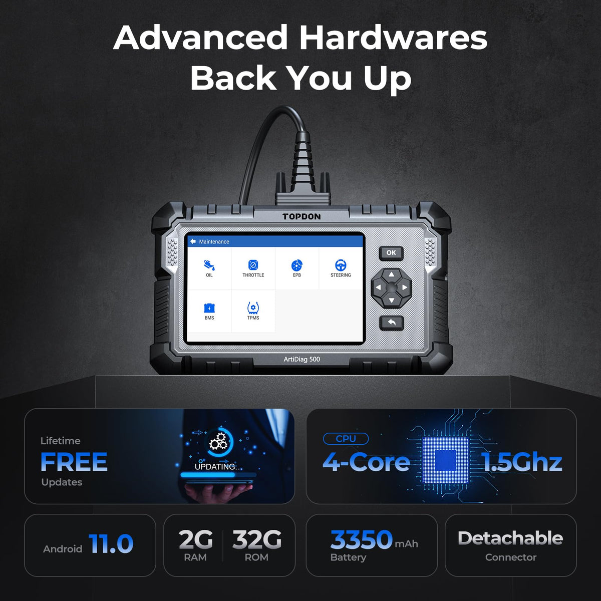 TOPDON AD500 being used in a garage demonstrating DIY diagnostics convenience benefit