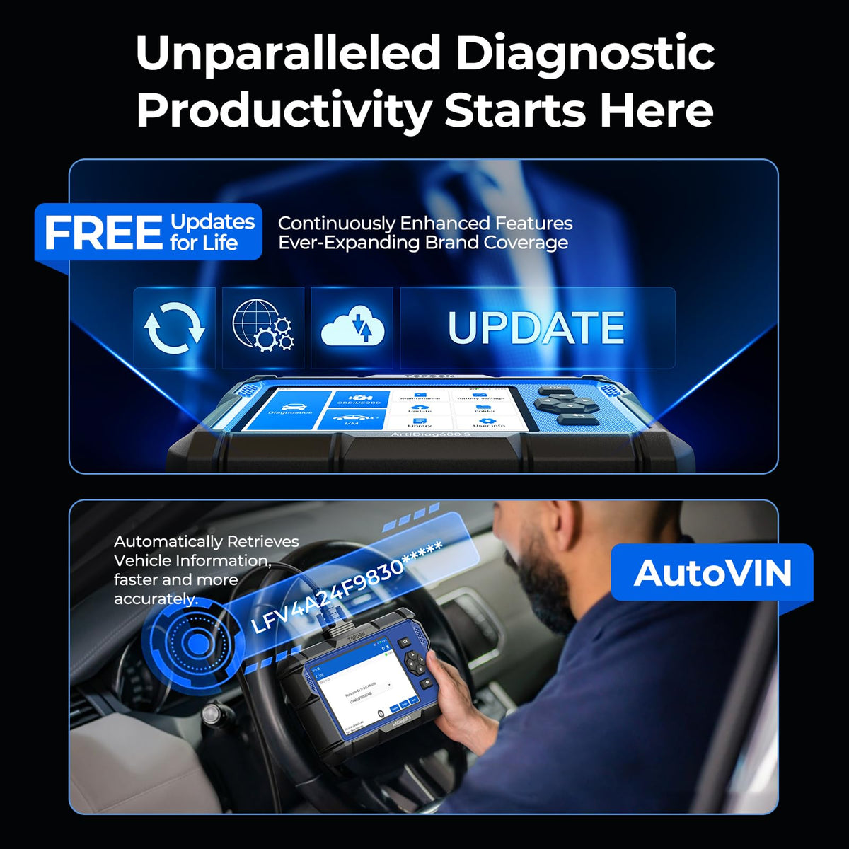 TOPDON AD600S connected to car OBD port demonstrating quick vehicle diagnostics benefit