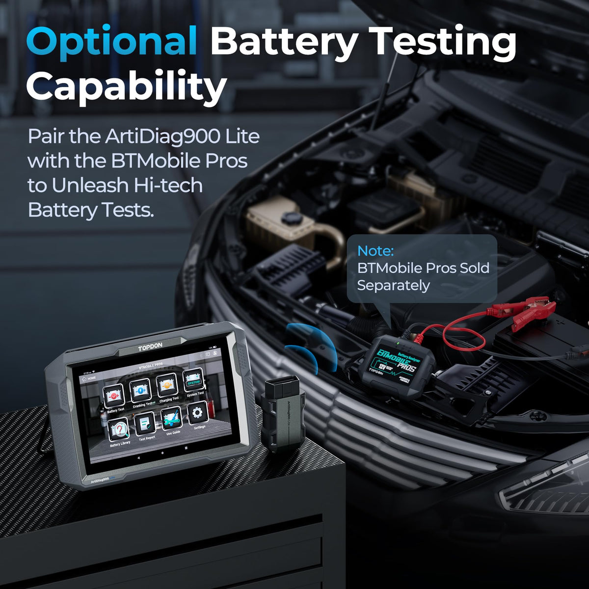 TOPDON AD900 Lite diagnostic cables and accessories neatly organized for readiness