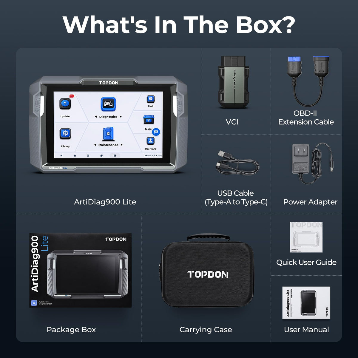 TOPDON AD900 Lite on a workshop bench illustrating professional diagnostic setup