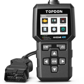 TOPDON AL400 front view showing compact case and ports, easy storage benefit