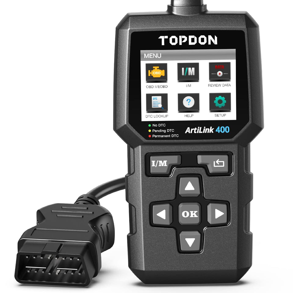 TOPDON AL400 front view showing compact case and ports, easy storage benefit