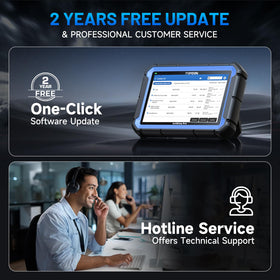 TOPDON ArtiDiag Pro plugged into a car console while technician runs diagnostics for efficiency