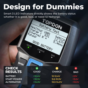 TOPDON BT100 LED indicator and menu showing quick status feedback