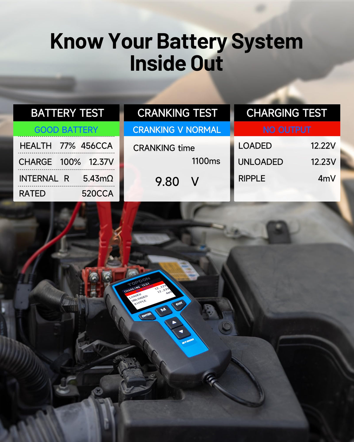 TOPDON BT200 color LCD close-up delivering clear sunlight-readable results