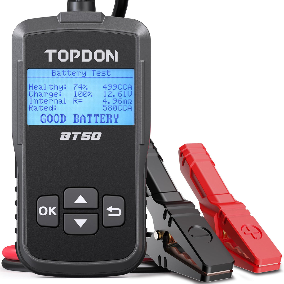 TOPDON BT50 front view showing unit and readable display for fast diagnostics