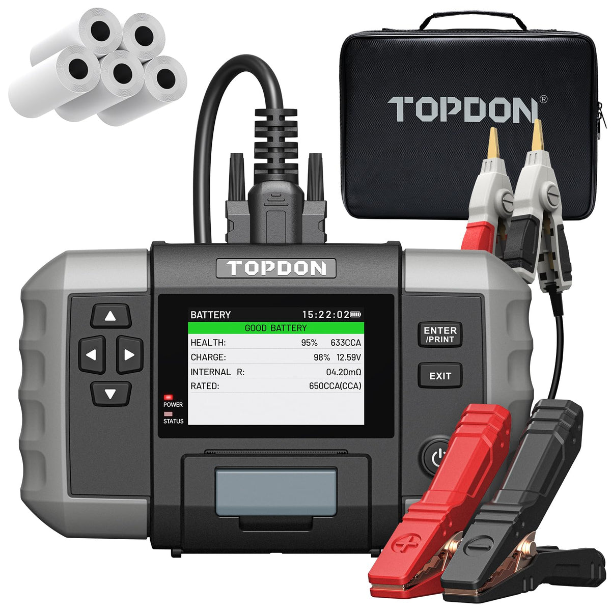 TOPDON BT600 Plus front display showing clear results and faster diagnosis