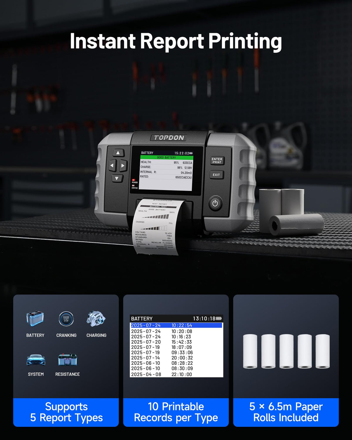 TOPDON BT600 Plus resistance test screen showing detailed ohms measurement