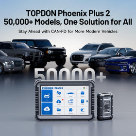 TOPDON Phoenix Plus 2 in workshop on car hood during live diagnostics for efficiency
