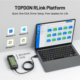 TOPDON RLink compatibility label showing supported brands for multi-brand shops