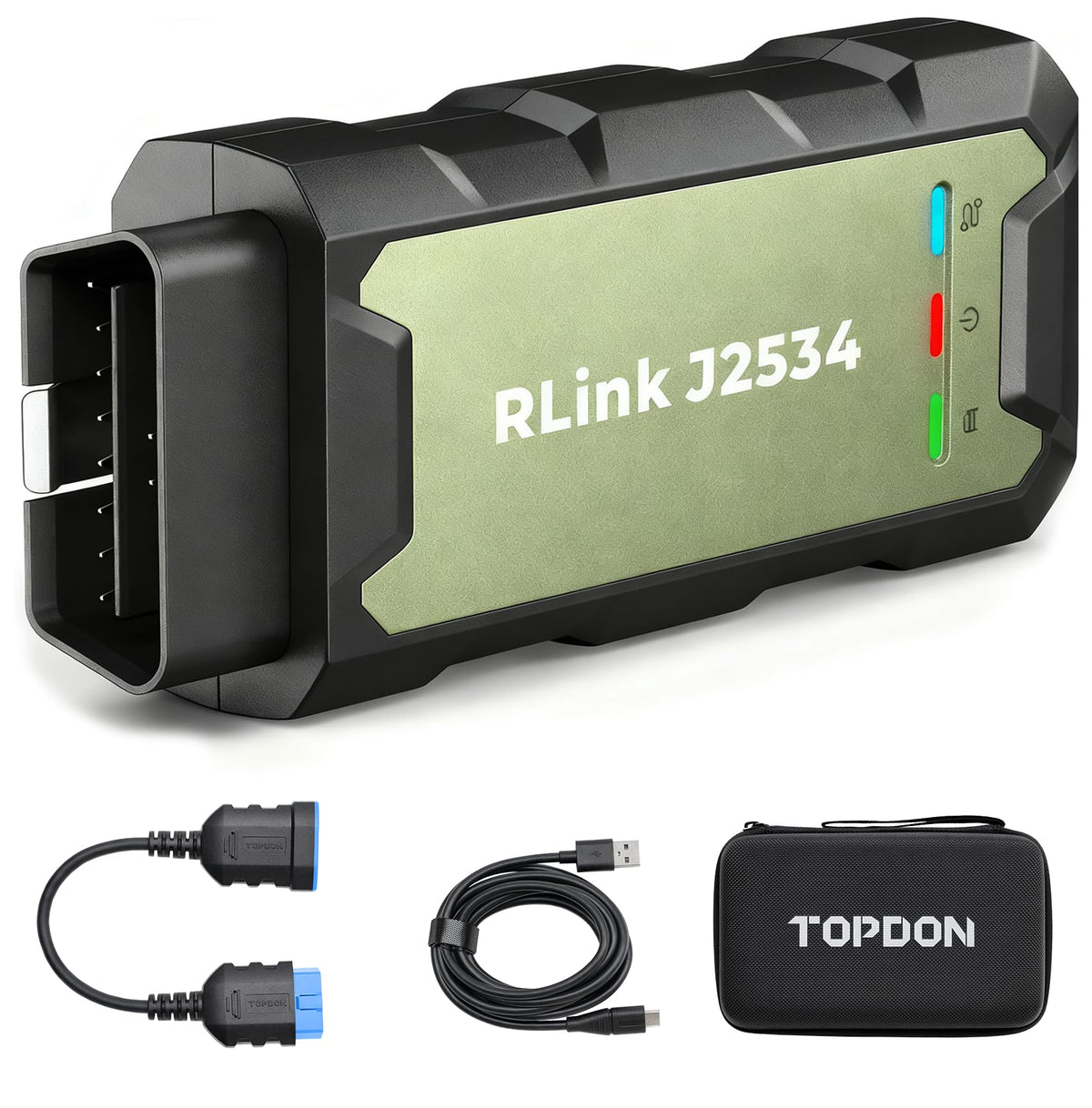 TOPDON RLink front view showing VCI box and rugged housing for reliable shop use