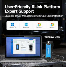 TOPDON RLink X7 connected to laptop running OEM software for fast programming