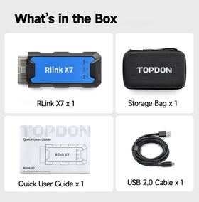 TOPDON RLink X7 on workbench with tools showing professional use and durability