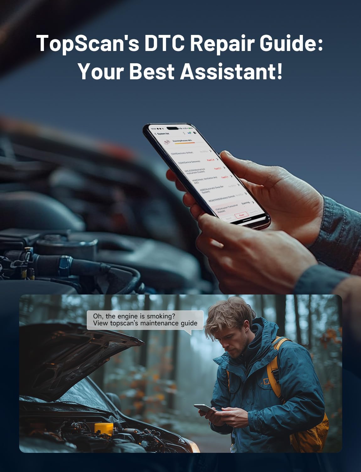 TOPDON TopScan Lite app showing bidirectional actuator test, helps pinpoint faulty parts