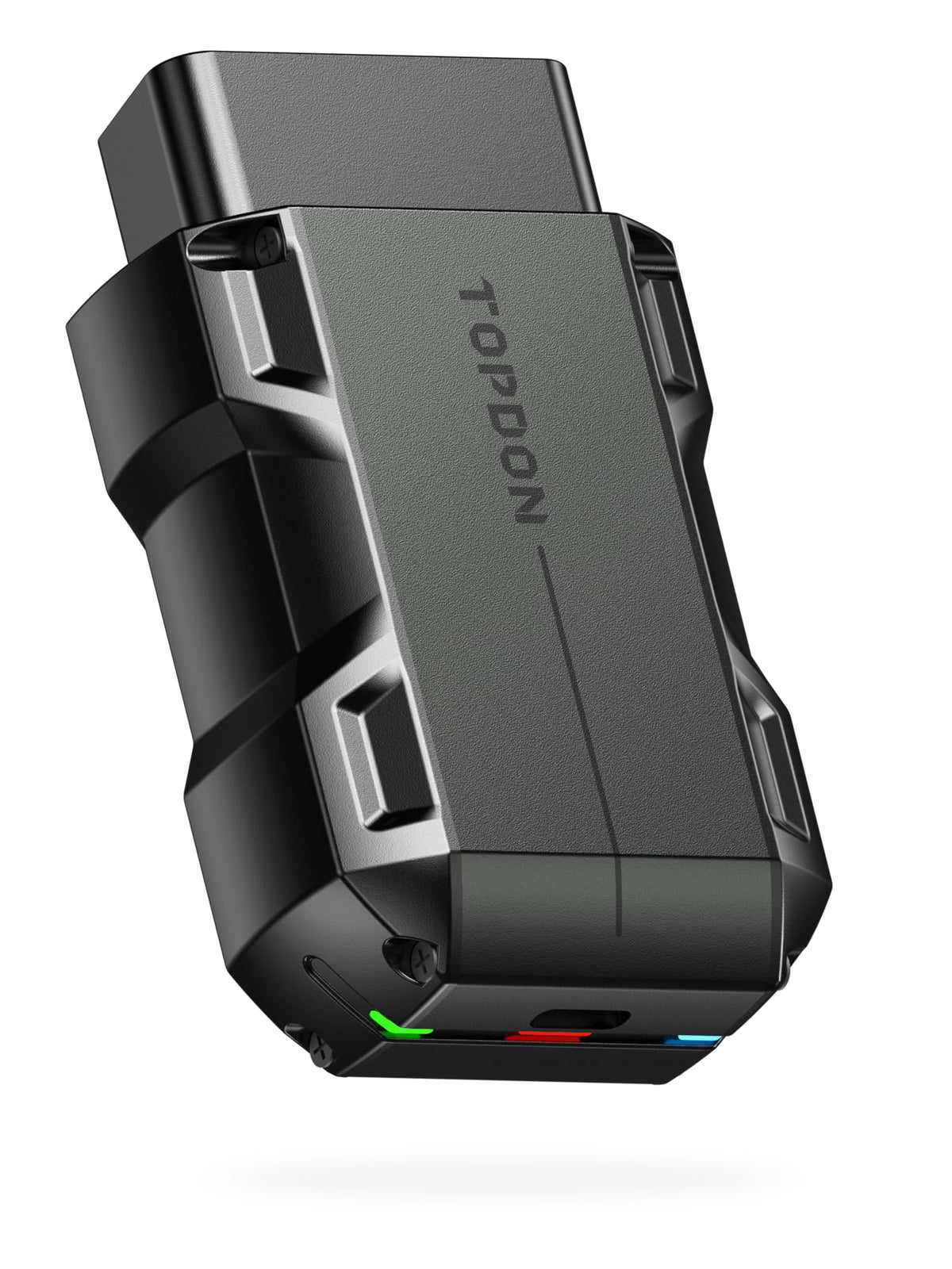 TOPDON TopScan Lite front view showing compact adapter and plug, highlights portability