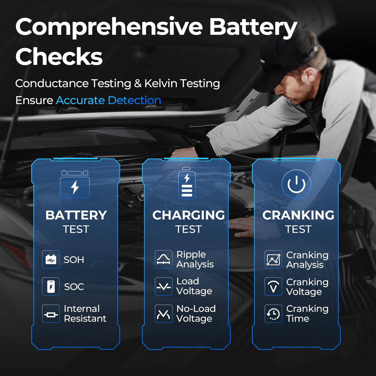 TOPDON V2200Plus paired app displaying detailed battery test report