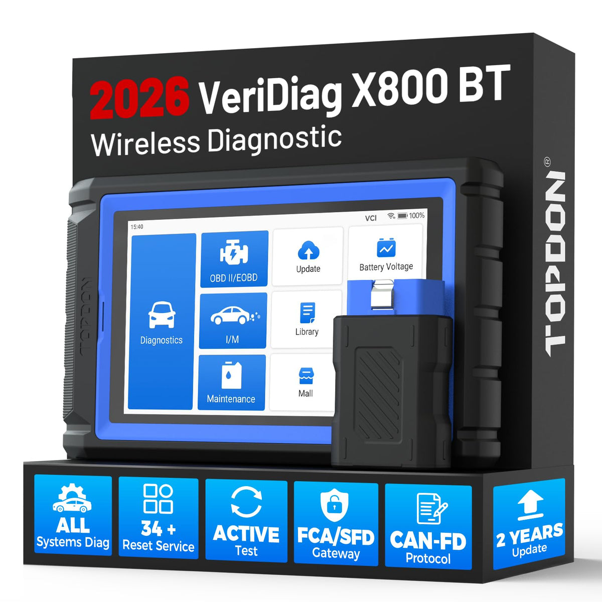 TOPDON X800BT front display showing diagnostics and clear results