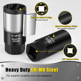 Topec extractor beside a standard socket showing size comparison and fitment options