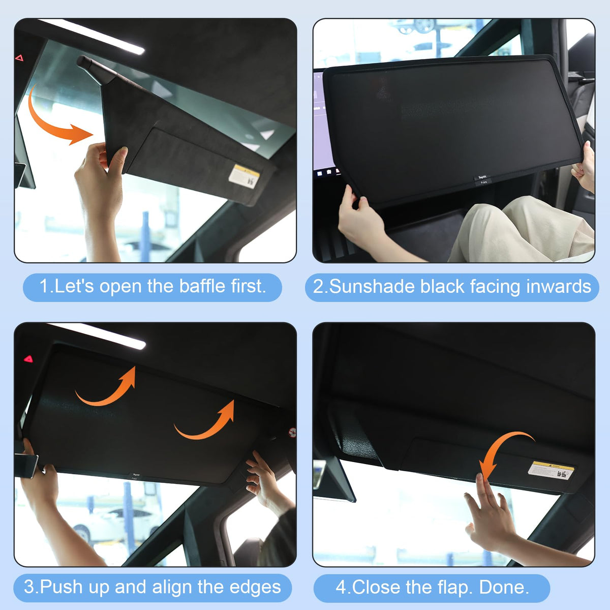 Topfit sunshade in vehicle while parked showing cooler interior protection