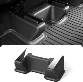 Topfit installed under the 2nd-row seat in Tesla Model Y Juniper showing neat factory look