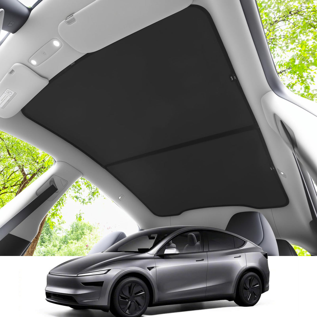 Topfit front view on Model Y Juniper showing precise fit and neat coverage